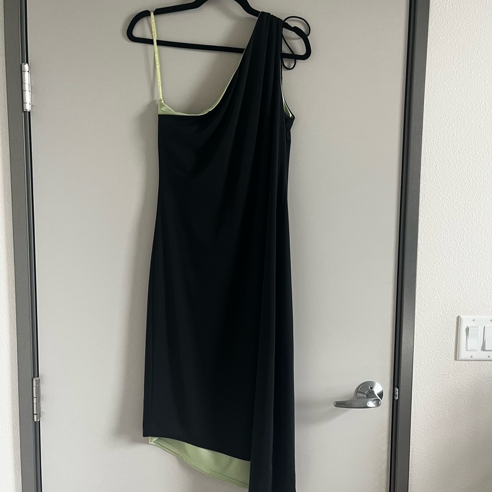 Express Black and Green One Shoulder Dress